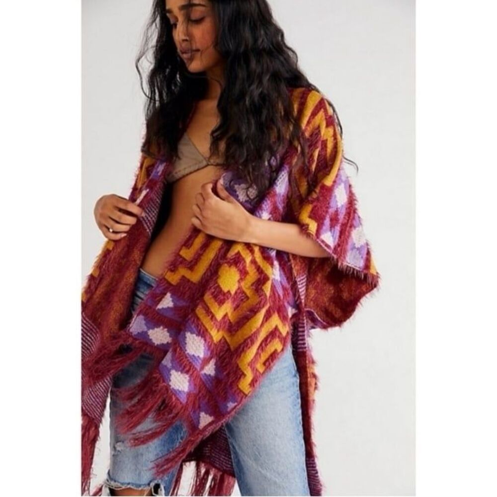 Free People Diamondback Cozy Kimono in Purple One Size
